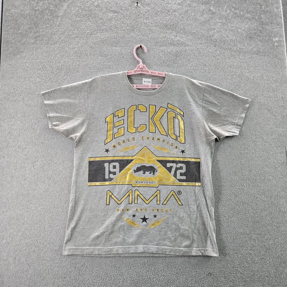 Ecko Unltd Men Shirt L Gray Graphic‎ MMA Logo Activewear Short Sleeve